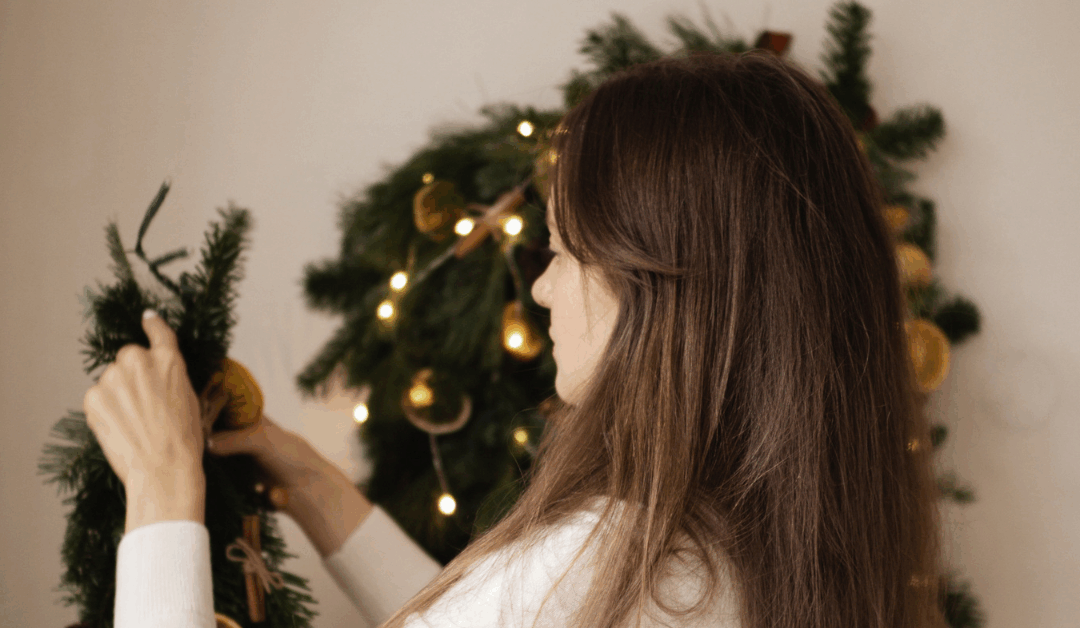 woman working with holiday decorations